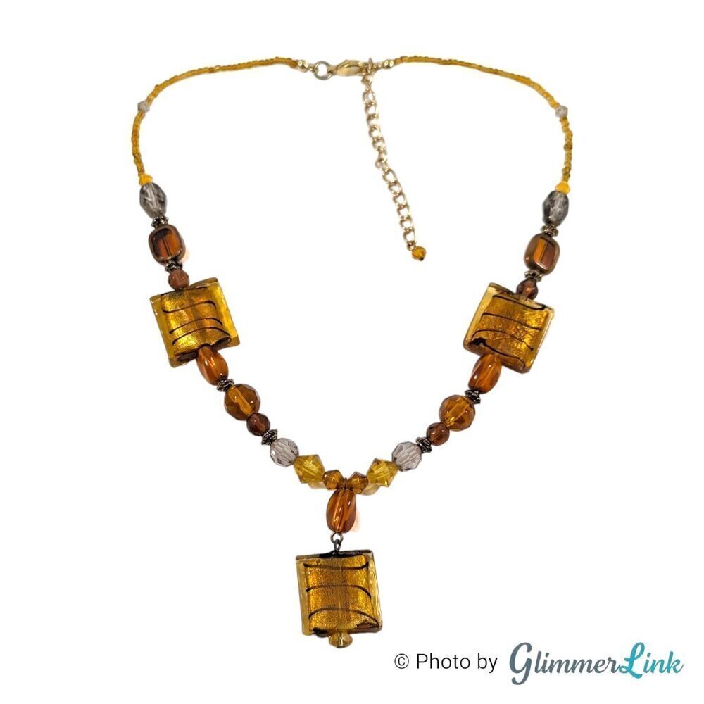 Bohemian Amber Colored Glass Y Style Beaded Necklace